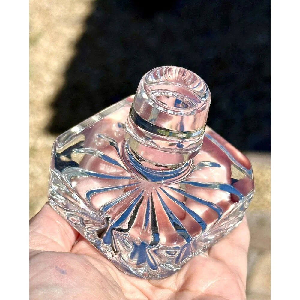 Vintage Clear Crystal Glass Liquor Whiskey Decanter Diamond Stopper Heavy 8 3/4